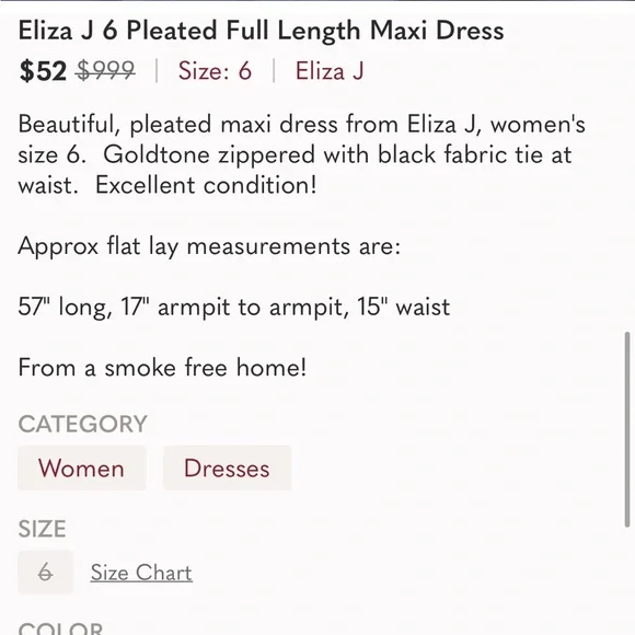 🪴HP🪴 Eliza J Pleated Full Length Maxi Dress Size 6 - Picture 8 of 8